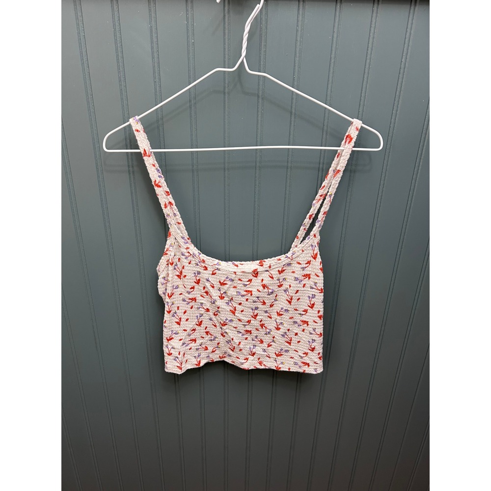 Free People Smocked Floral Crop Tank Top‎ White Red Purple Women's Size M